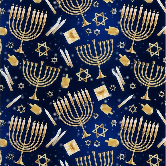 Menorah Cotton Quilting Fabric Hanukkah Cotton Fabric Jewish Fabric BTY - Picture 1 of 1